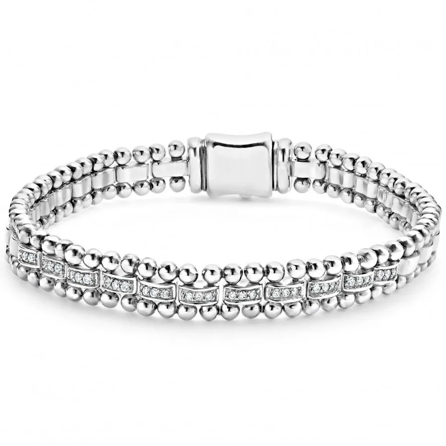 Lagos Sterling Silver Caviar Spark Diamond 11 Pave Station Bracelet