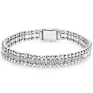 Lagos Sterling Silver Caviar Spark Diamond 11 Pave Station Bracelet