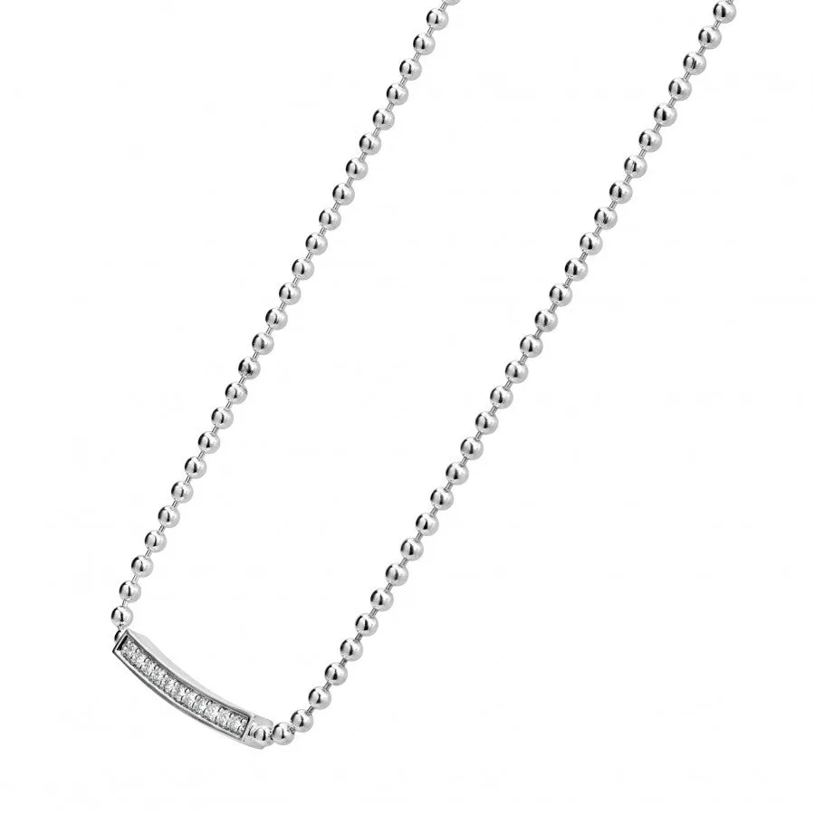 Lagos Sterling Silver Caviar Spark Small Diamond Bar Necklace