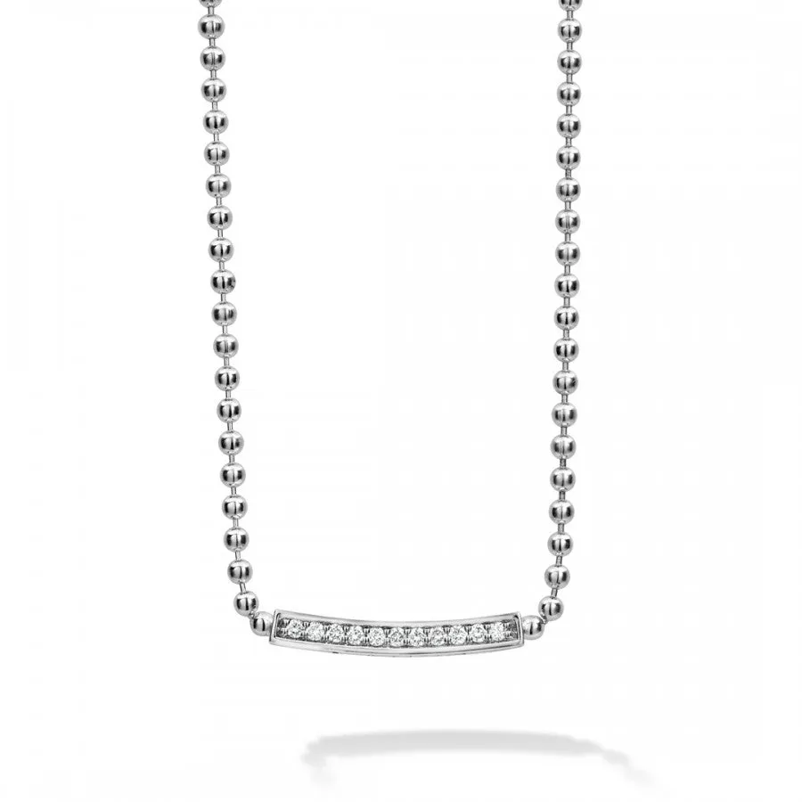 Lagos Sterling Silver Caviar Spark Small Diamond Bar Necklace