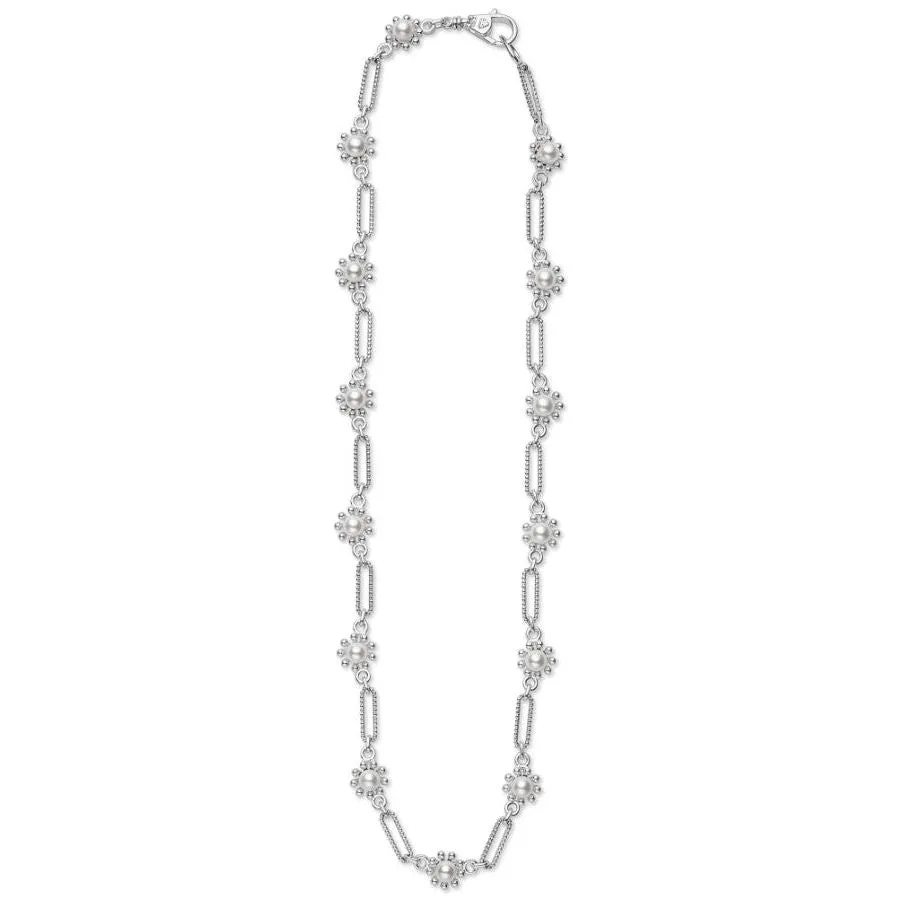 Lagos Sterling Silver Fleur Pearl Link Necklace, 18"