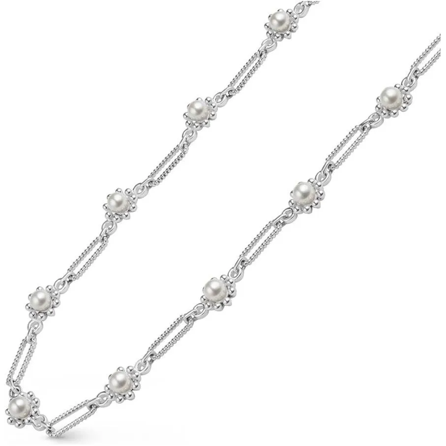 Lagos Sterling Silver Fleur Pearl Link Necklace, 18"