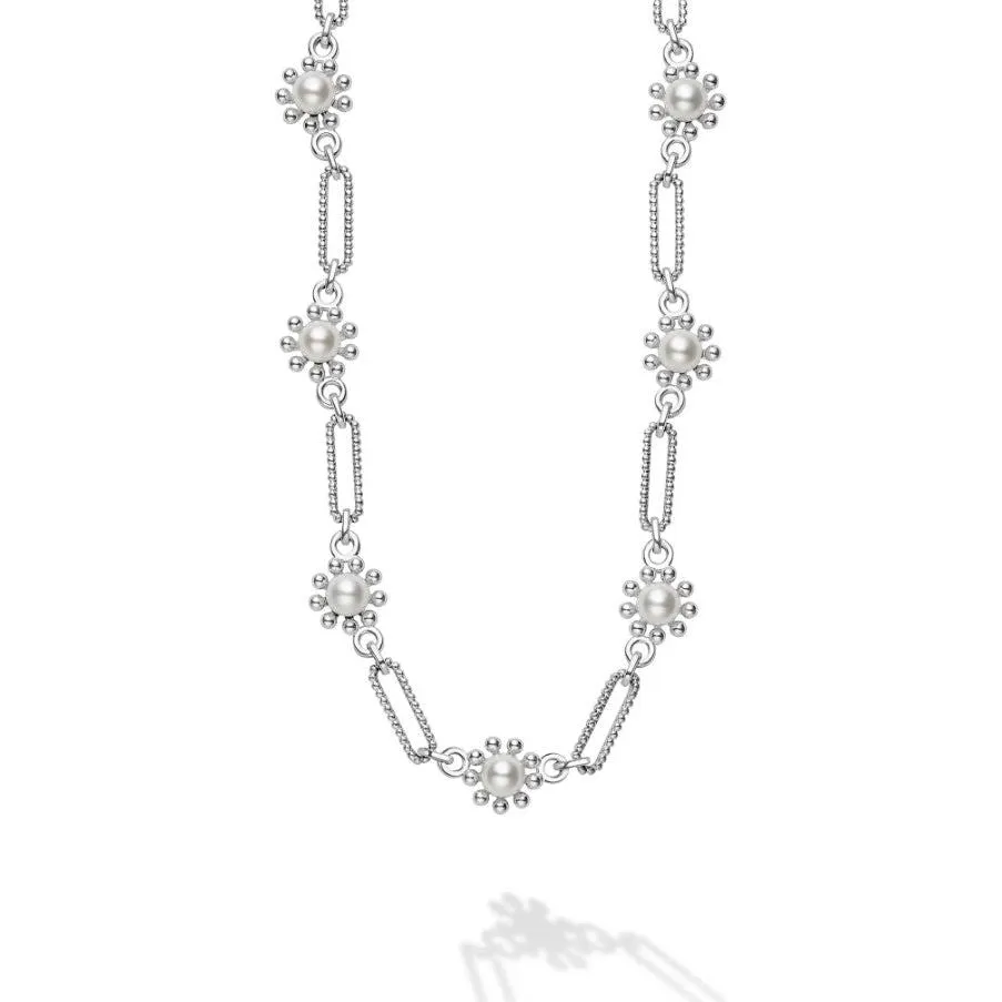 Lagos Sterling Silver Fleur Pearl Link Necklace, 18"