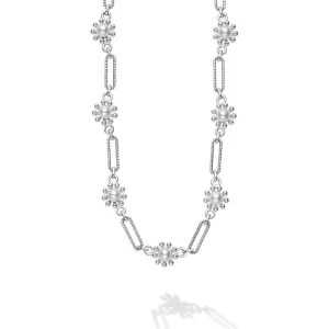 Lagos Sterling Silver Fleur Pearl Link Necklace, 18"