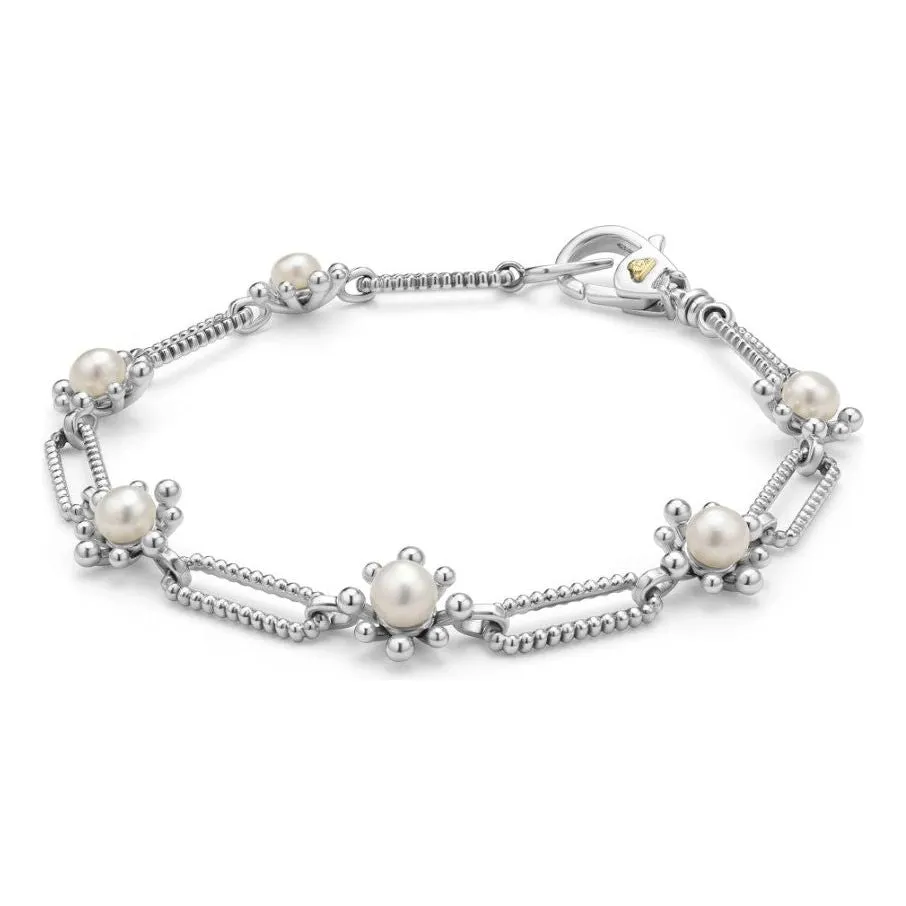 Lagos Sterling Silver Luna Fleur Pearl Link Bracelet