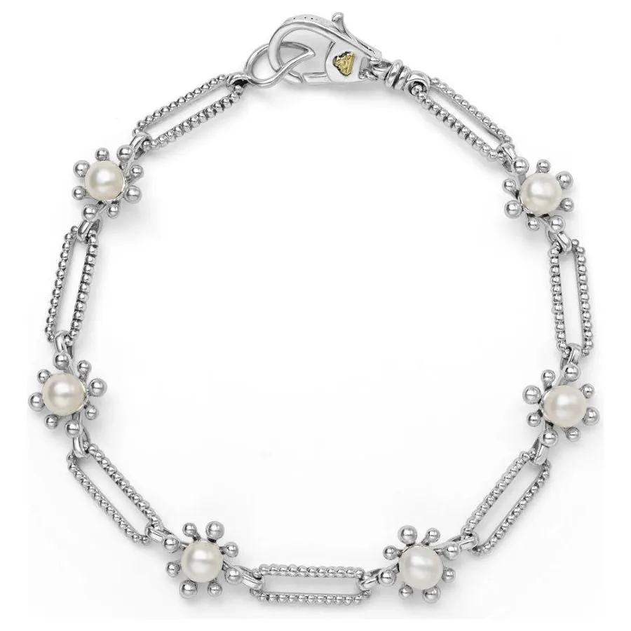 Lagos Sterling Silver Luna Fleur Pearl Link Bracelet