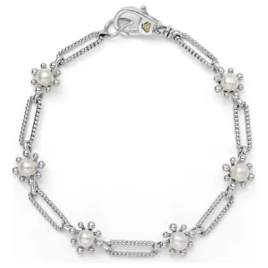 Lagos Sterling Silver Luna Fleur Pearl Link Bracelet