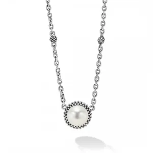Lagos Sterling Silver Luna Pearl 8mm Pendant on 16-18" Necklace