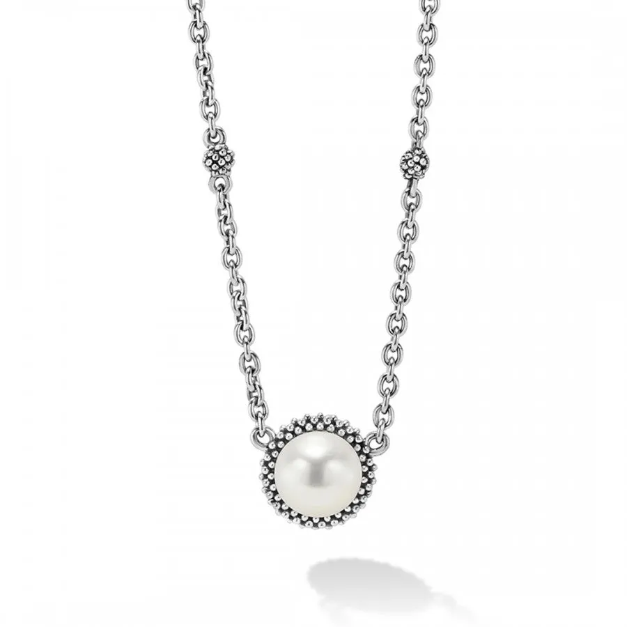 Lagos Sterling Silver Luna Pearl 8mm Pendant on 16-18" Necklace