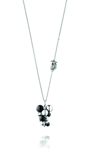 Large Black Moonlight Grapes Silver Necklace