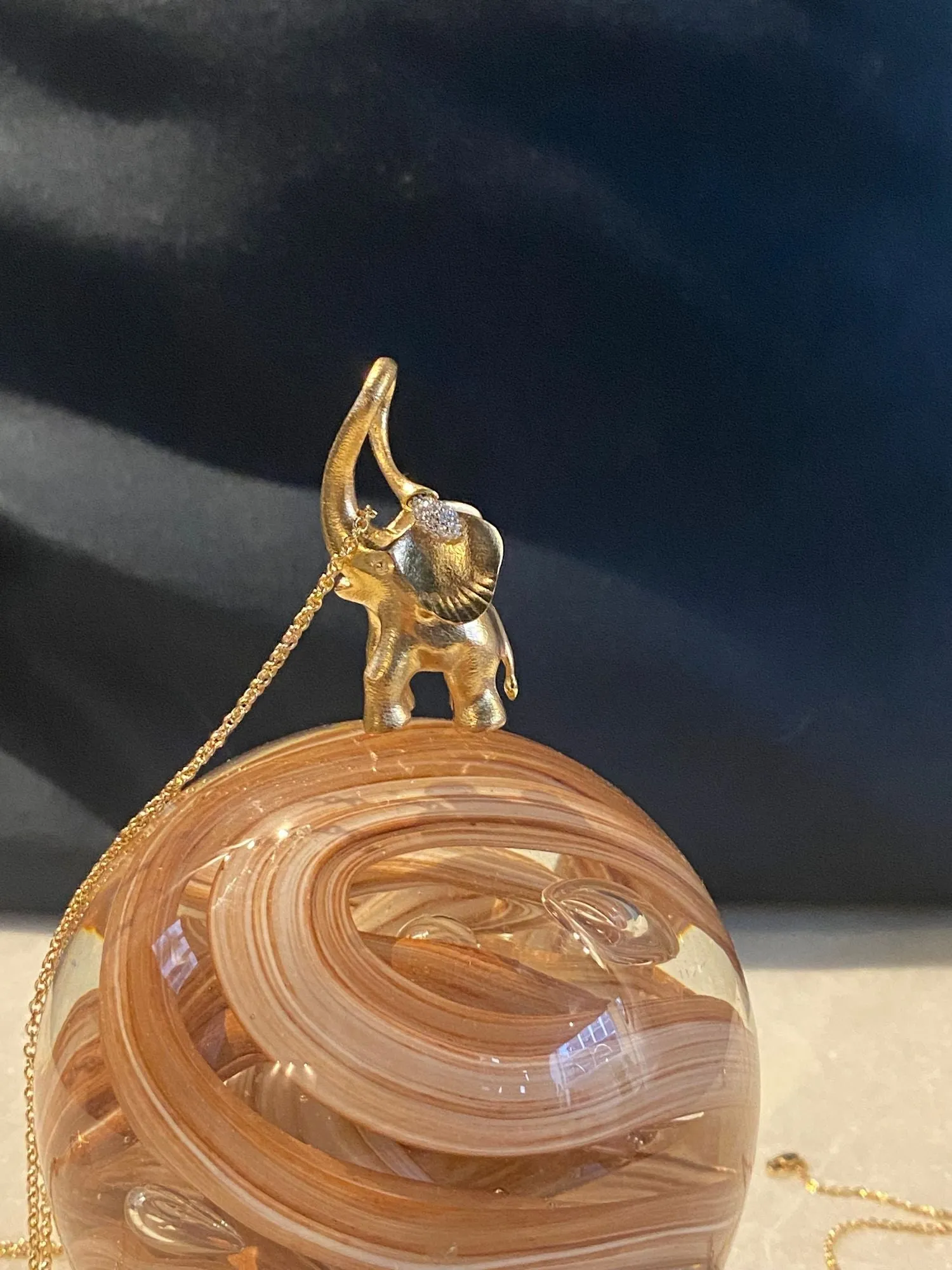 Large Elephant Charm 18K Gold Pendant w. Diamonds