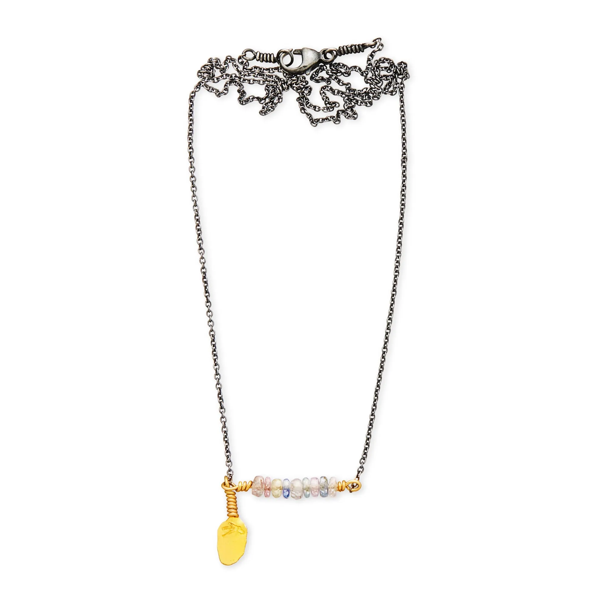 Leaf 18K & 24K Gold & Silver Necklace w. Sapphires