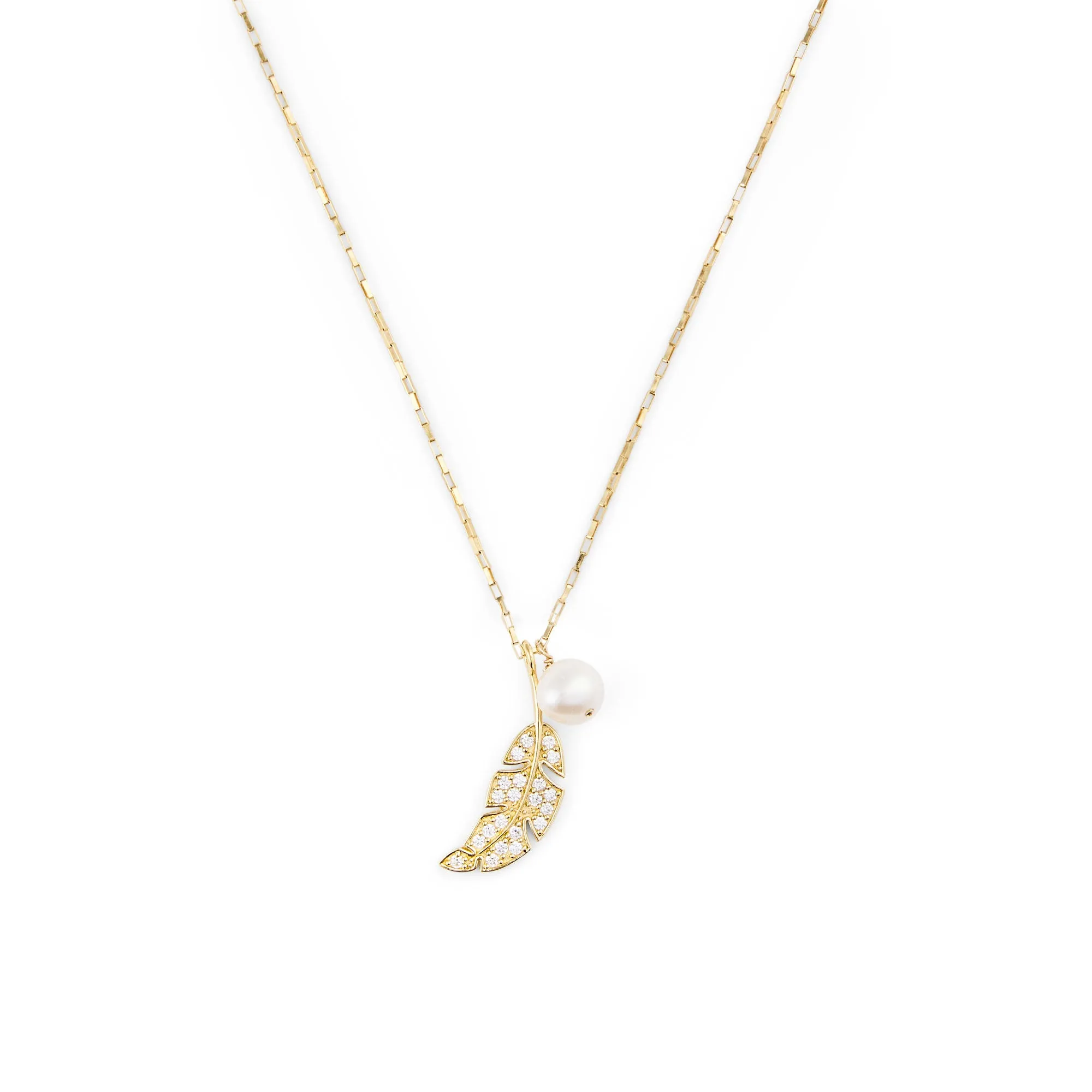 Leaf & Drop Gold Filled Necklace w. Pearls