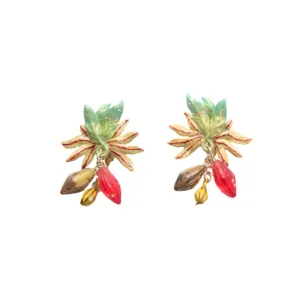 Les Nereides Cocoa Beans Dangling Clip-On Earrings