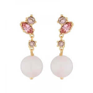 Les Nereides Dangling Clip On Earrings With Quartz Pearl And Pink Rhinestone