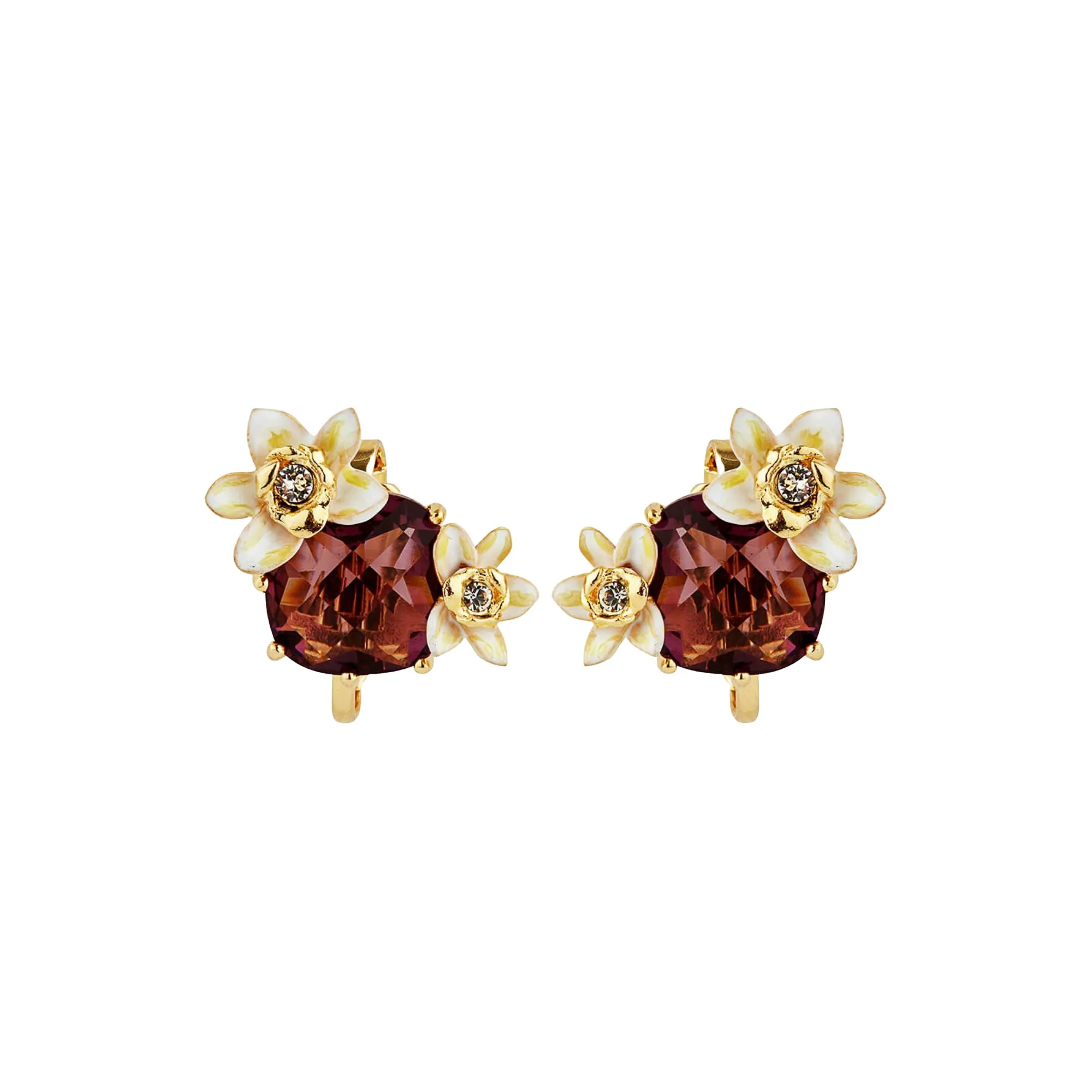 Les Nereides Faceted Glass And Vanilla Flower Clip-On Earrings