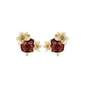 Les Nereides Faceted Glass And Vanilla Flower Clip-On Earrings