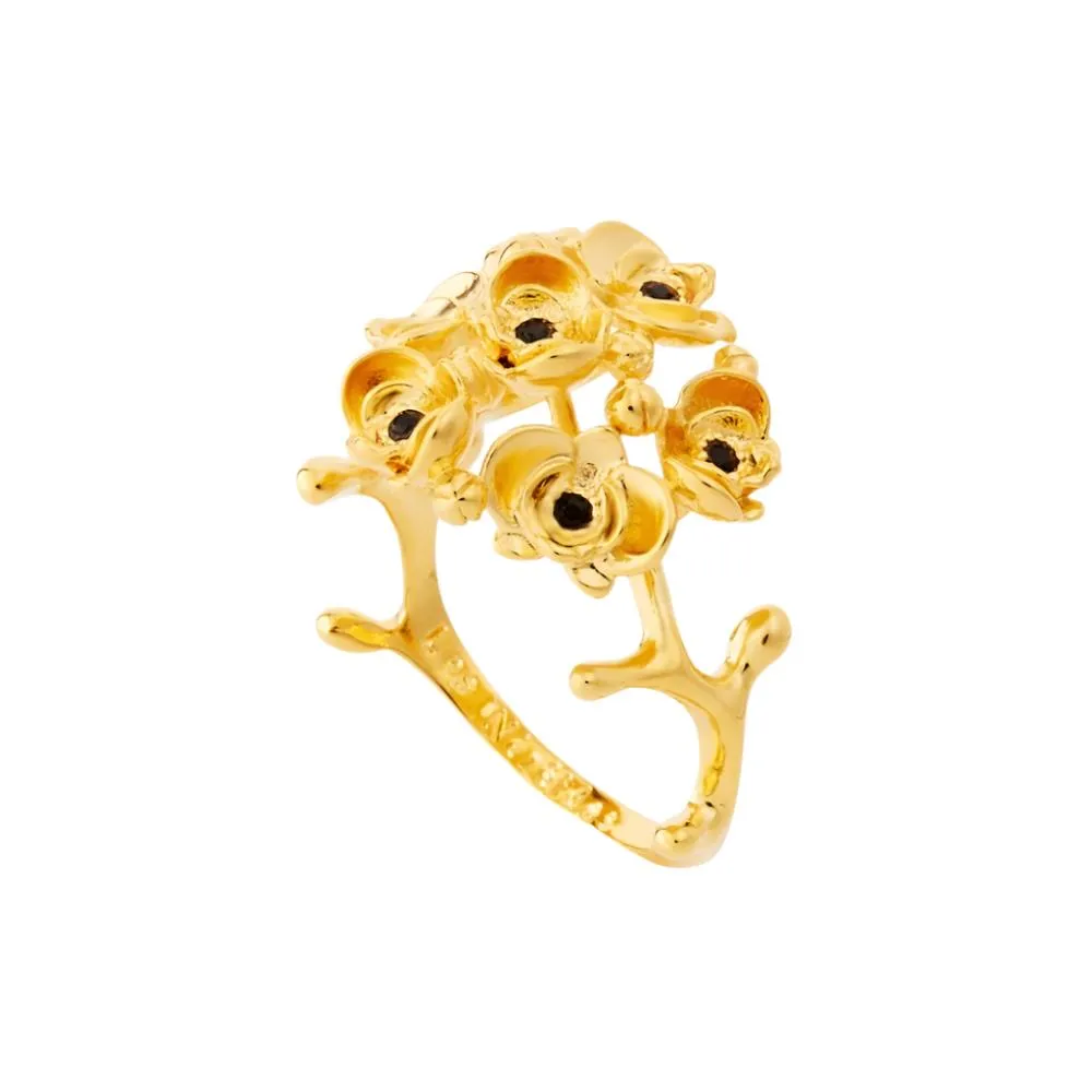 Les Nereides Flamboyant Ochids And Cut Crystal Hreart Cocktail Ring