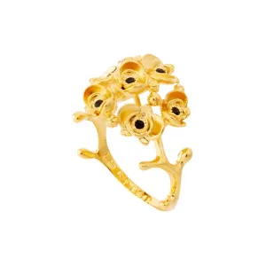 Les Nereides Flamboyant Ochids And Cut Crystal Hreart Cocktail Ring