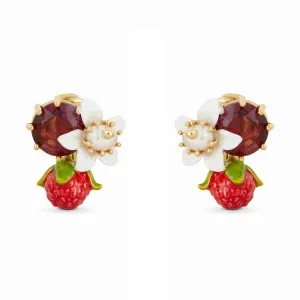 Les Nereides Raspberry And Flower Clip-On Earrings