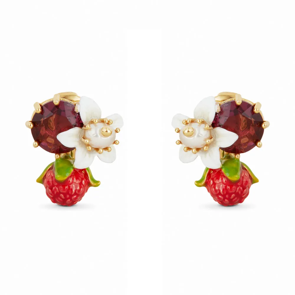 Les Nereides Raspberry And Flower Clip-On Earrings
