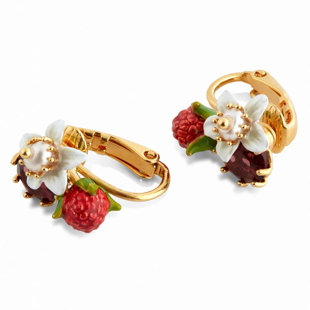 Les Nereides Raspberry And Flower Clip-On Earrings