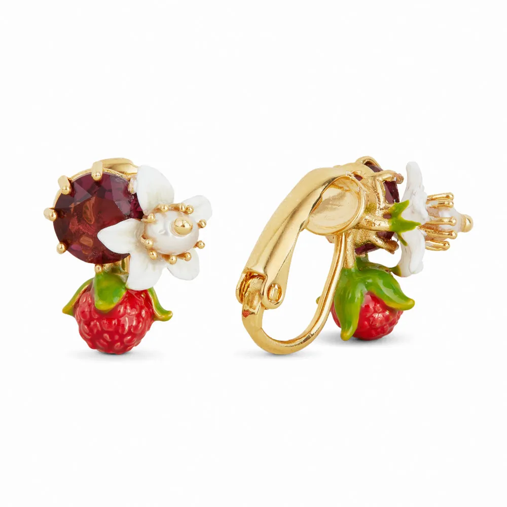 Les Nereides Raspberry And Flower Clip-On Earrings