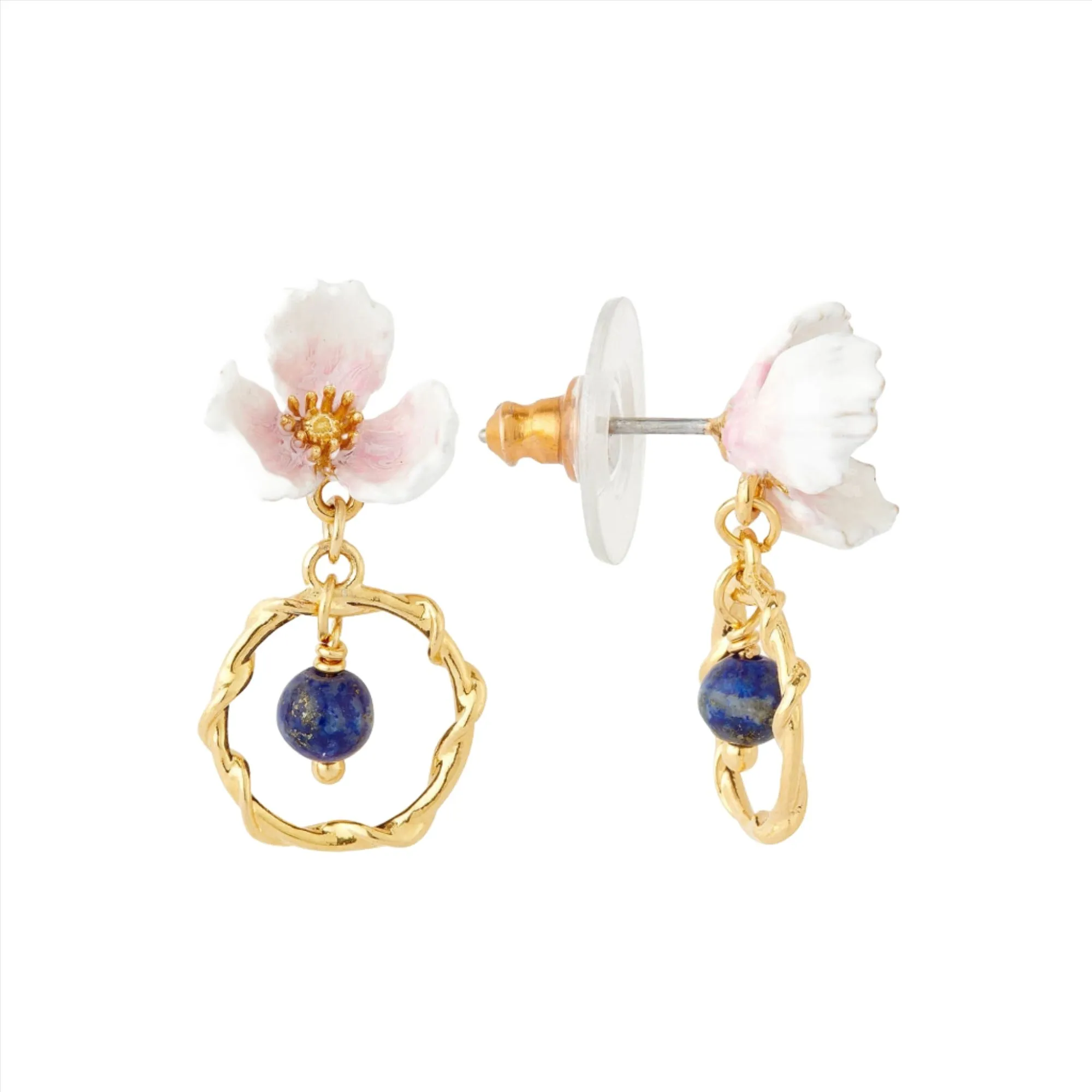 Les Nereides White Flower And Lapis Lazuli Hoop Earrings