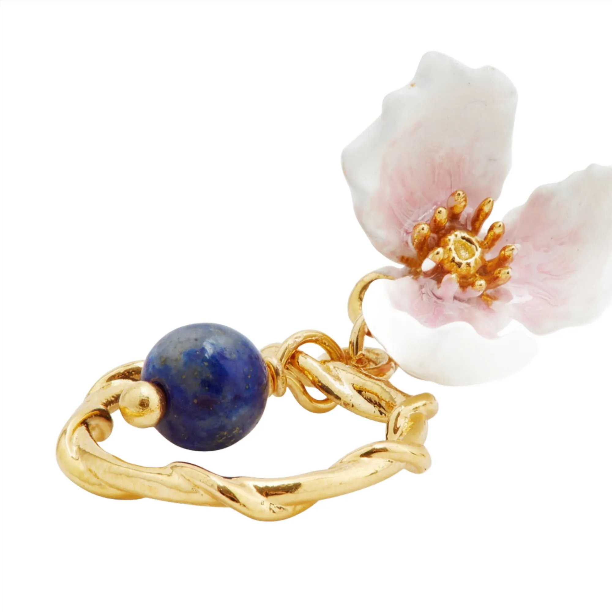 Les Nereides White Flower And Lapis Lazuli Hoop Earrings