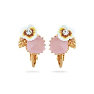 Les Nereides White Pansy and Crystal Clip-On Earrings