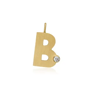 Letter B 18K Gold Pendant w. Diamond