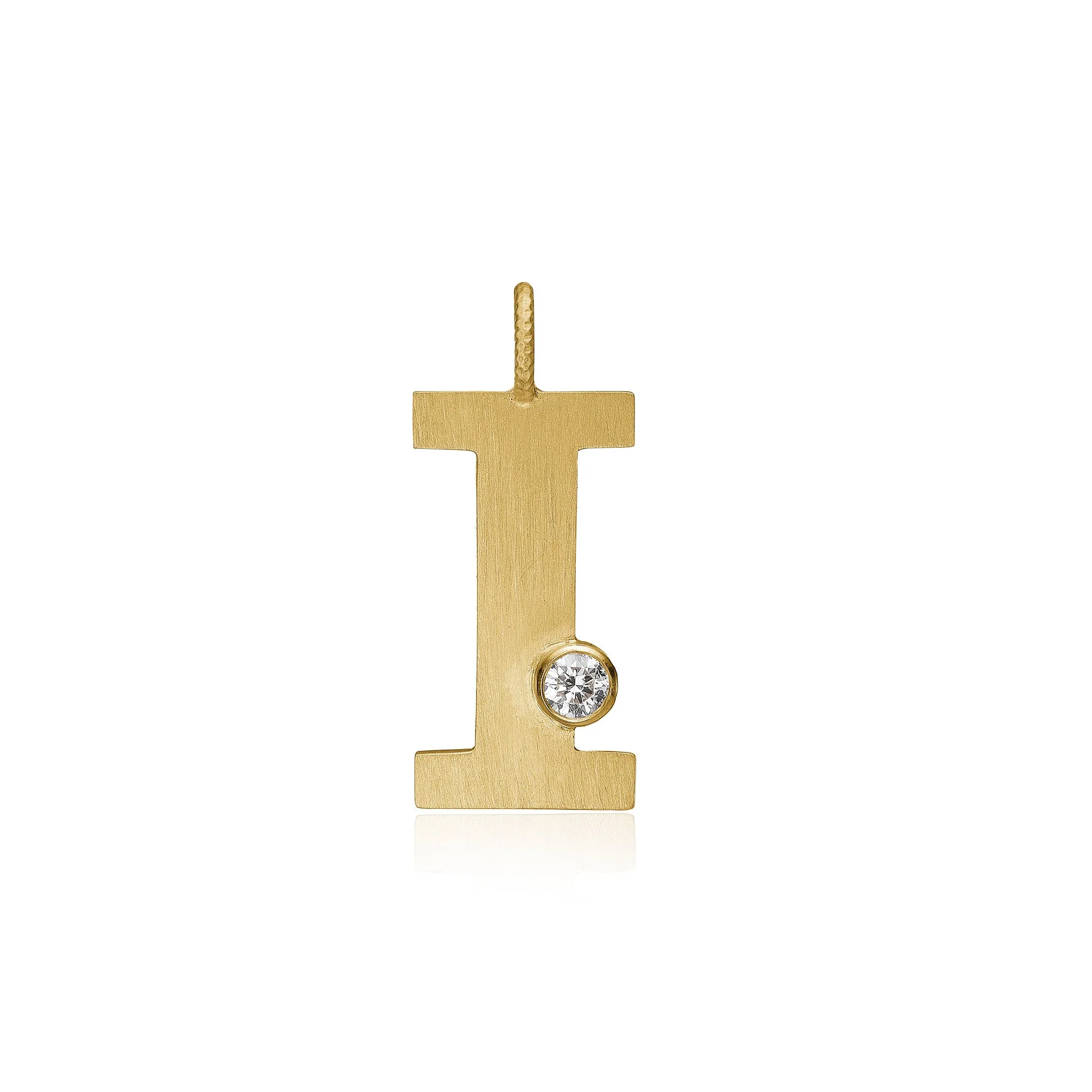 Letter I 18K Gold Pendant w. Diamond