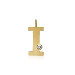 Letter I 18K Gold Pendant w. Diamond