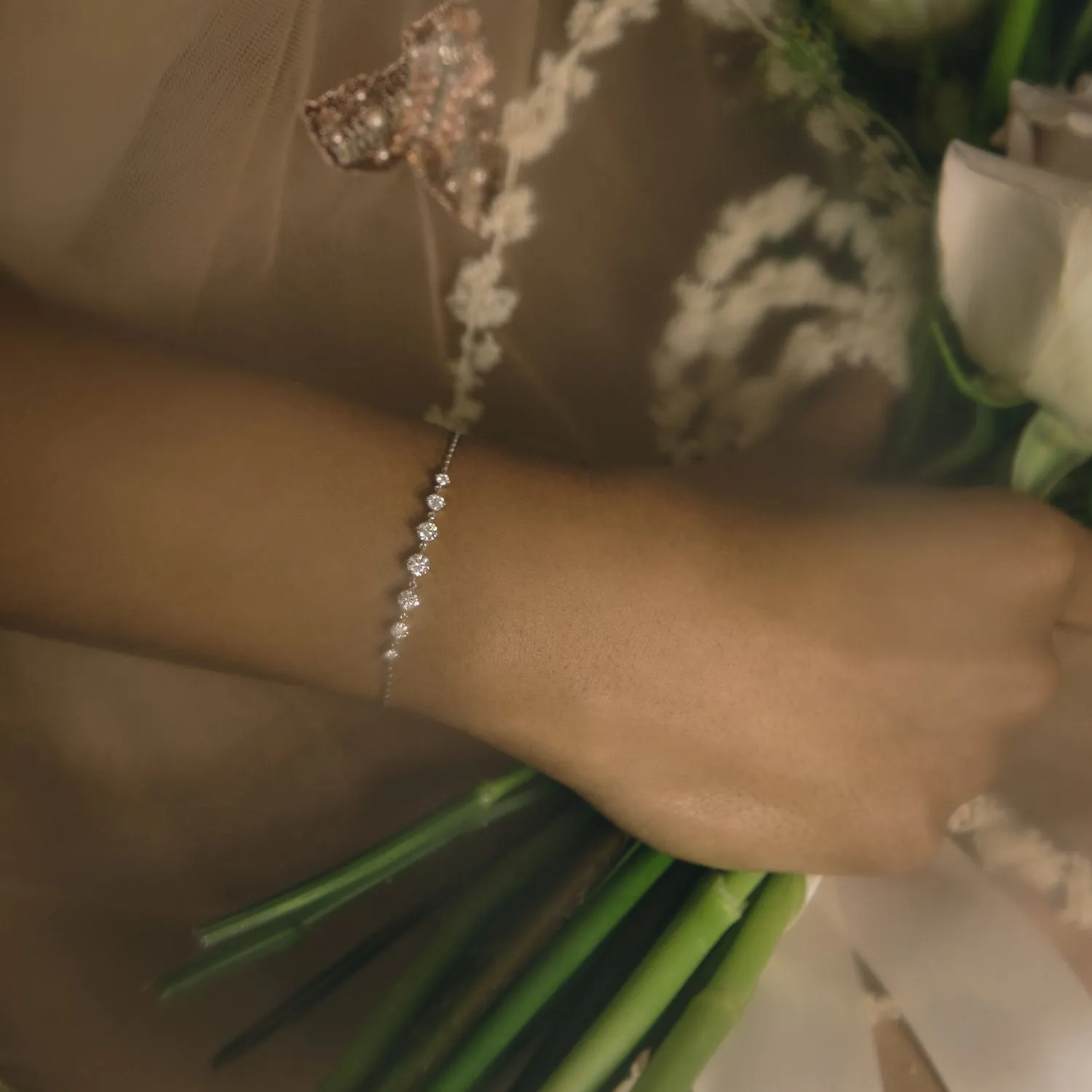 Linked 14K White Gold Tennis Bracelet w 0.85ct Lab-Grown Diamonds