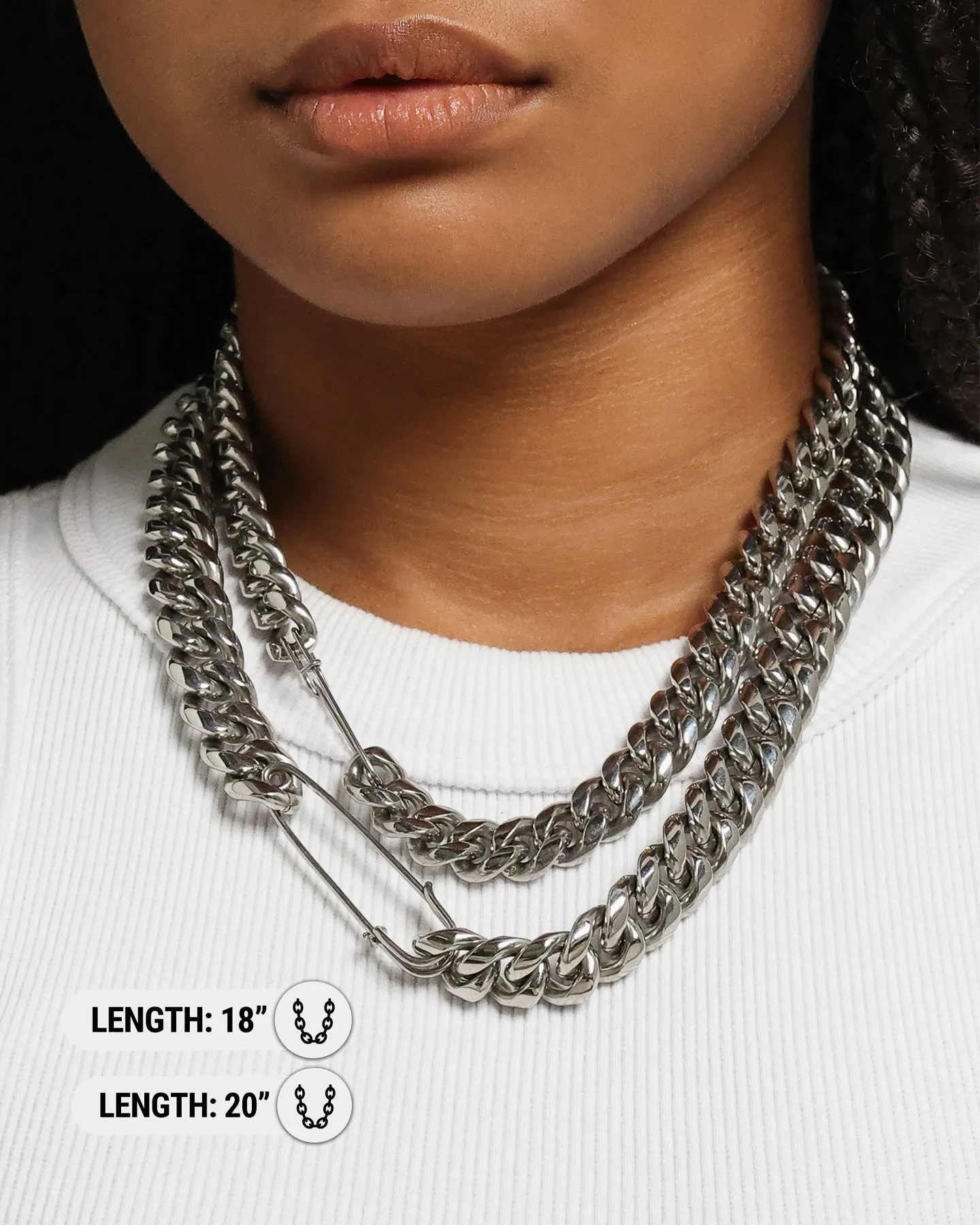 Loiter Safety Pin Double Chain Necklace Pack Silver