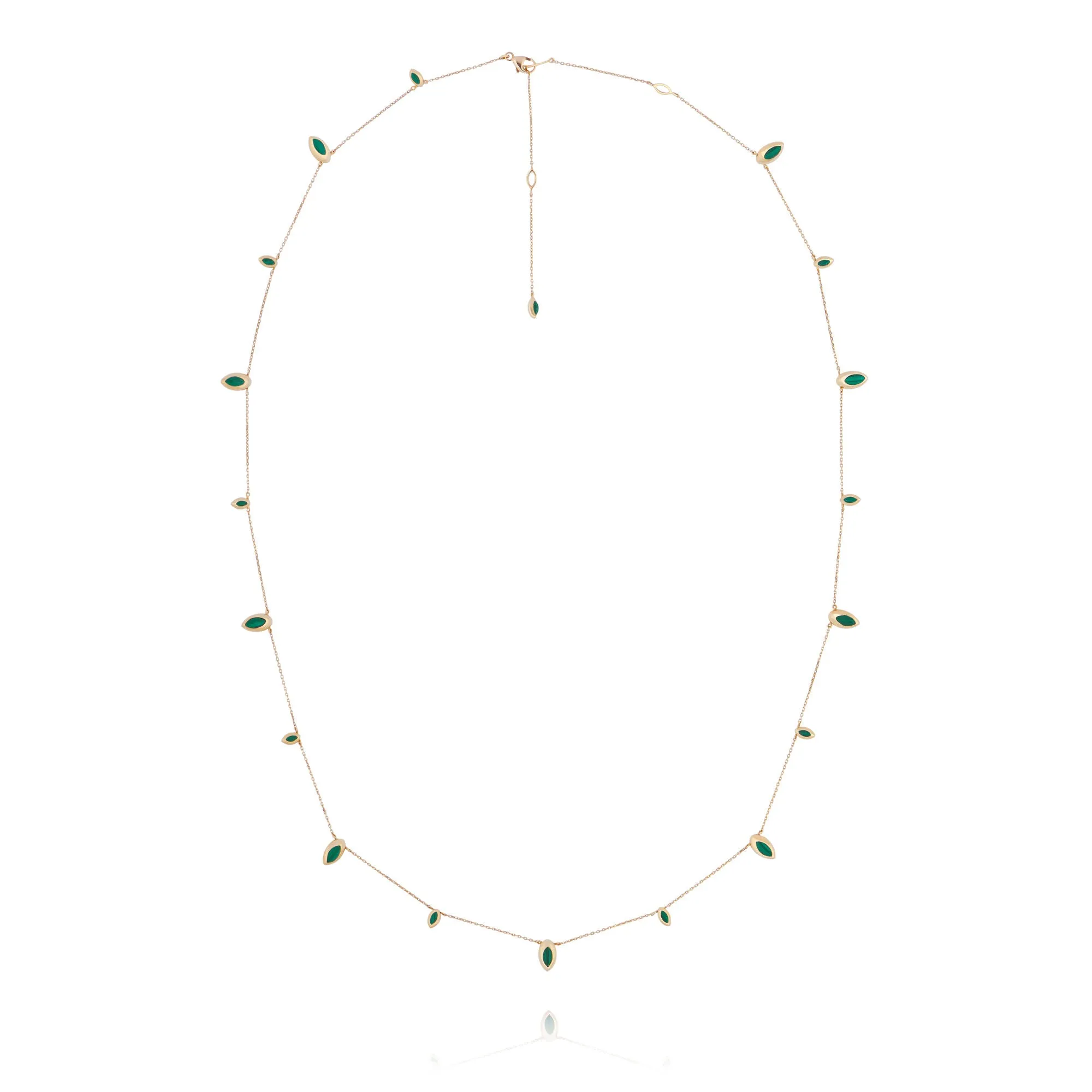 Long Swinging Chain 18K Rosegold Necklace w. Malachite & Pearl