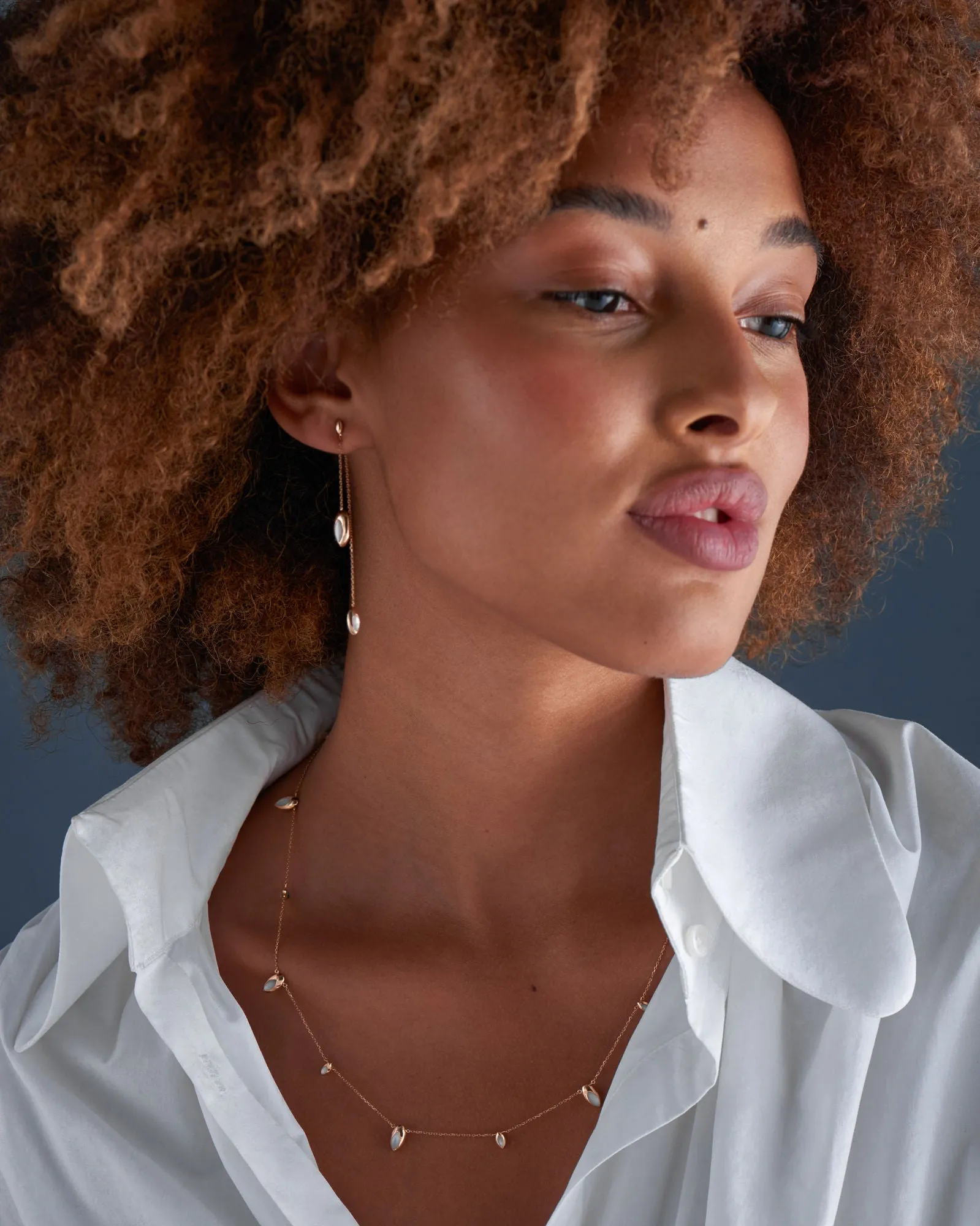 Long Swinging Chain 18K Rosegold Necklace w. Malachite & Pearl