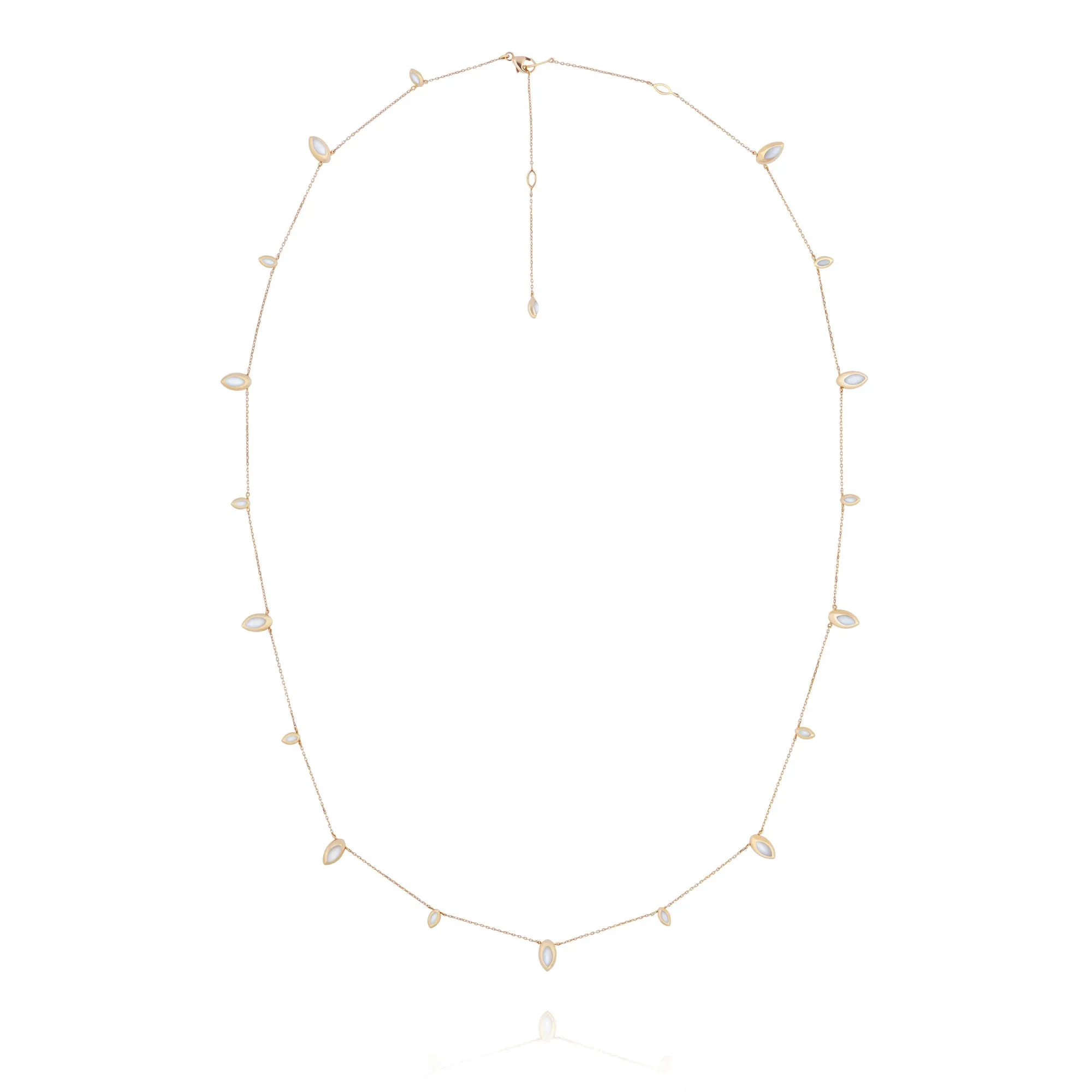 Long Swinging Chain 18K Rosegold Necklace w. Malachite & Pearl