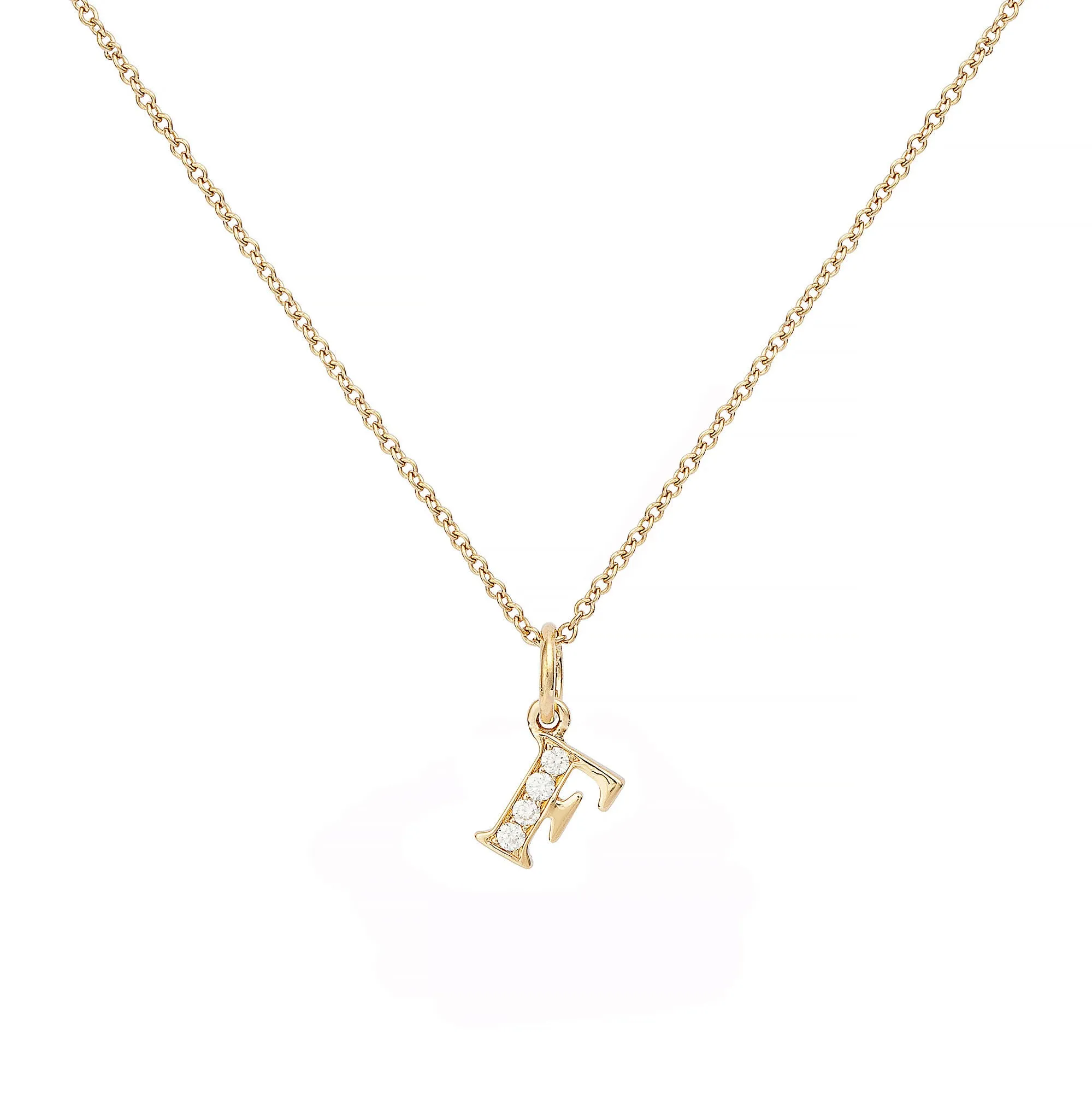 Love Letter F 18K Gold Necklace w. Diamonds