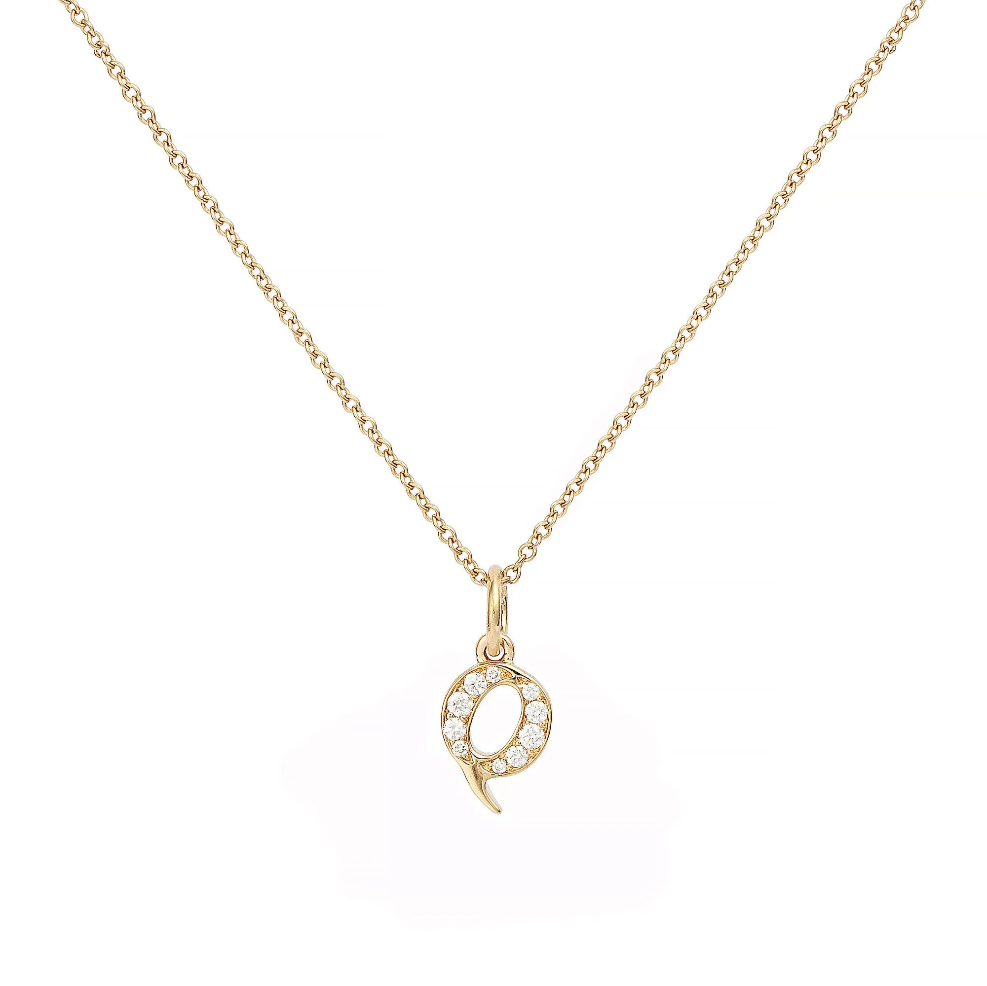 Love Letter Q 18K Gold Necklace w. Diamonds