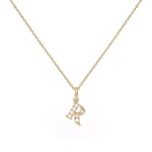 Love Letter R 18K Gold Necklace w. Diamonds