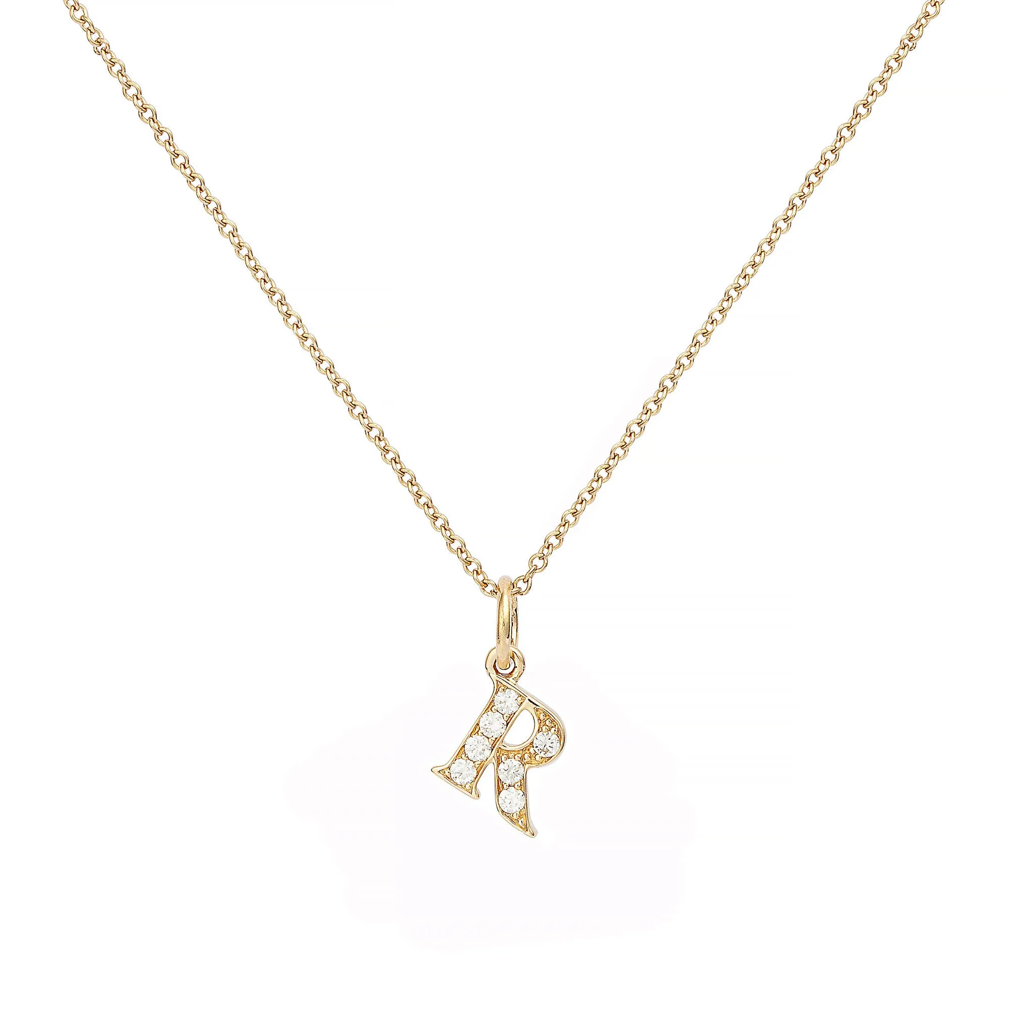 Love Letter R 18K Gold Necklace w. Diamonds