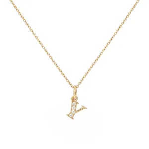 Love Letter Y 18K Gold Necklace w. Diamonds