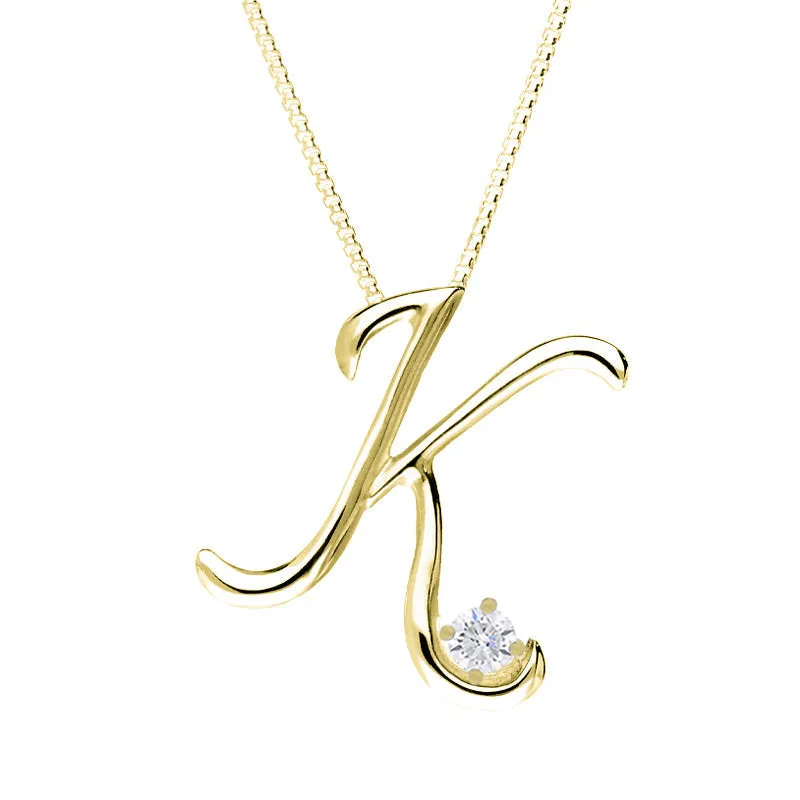 Love Letters 18ct Yellow Gold 0.10ct Diamond Initial K Necklace