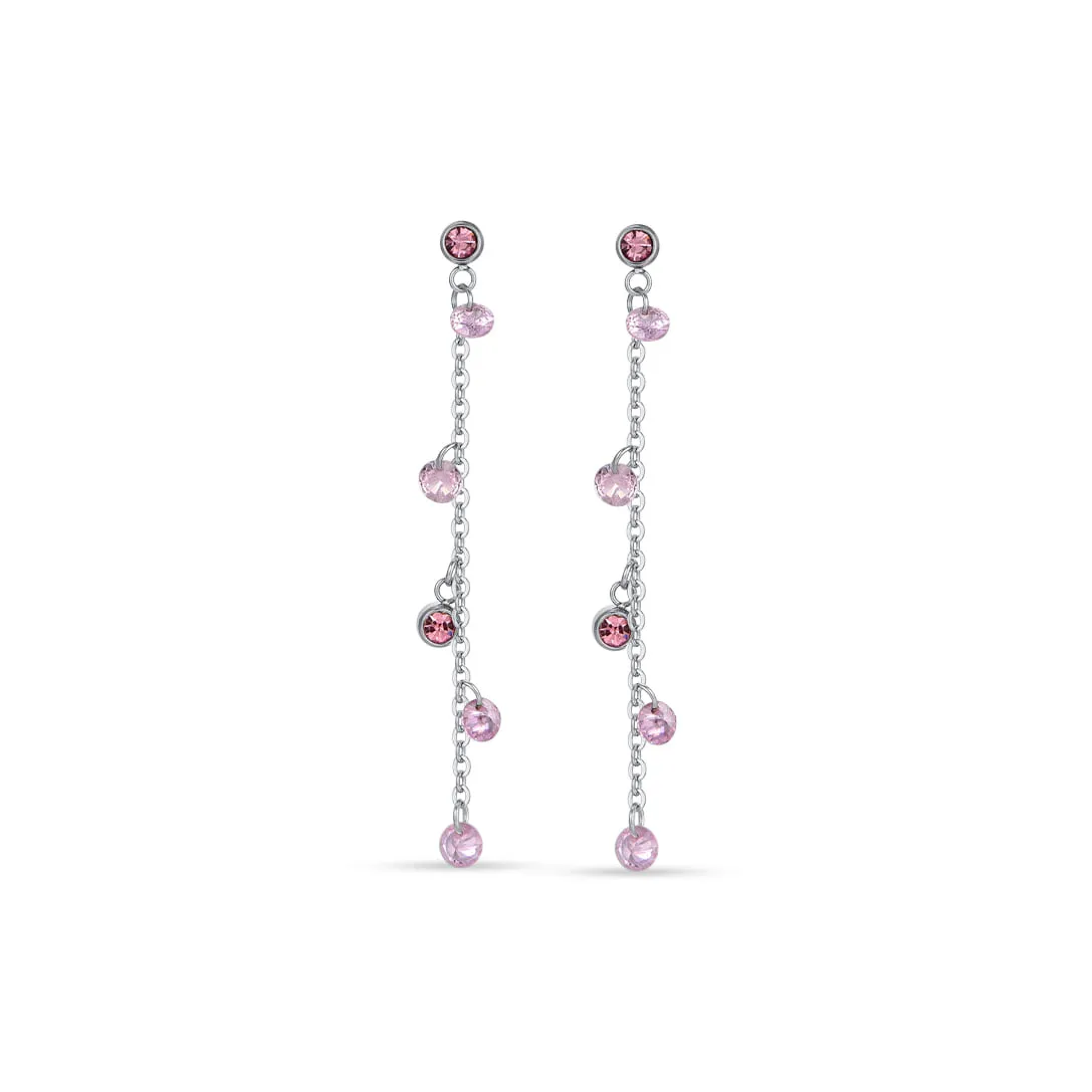 Luca Barra Ladies Earrings In Steel With Pink Crystals