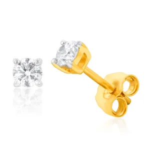 Luminesce Lab Grown 9ct Yellow Gold Diamond Solitiaire Classic 1/3 Carat Stud Earring Shiels