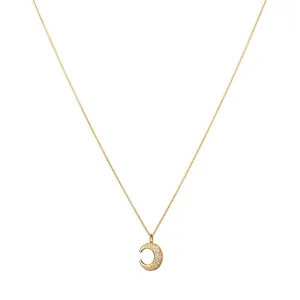 Lunar Pavé 18K Gold Pendant w. Diamonds