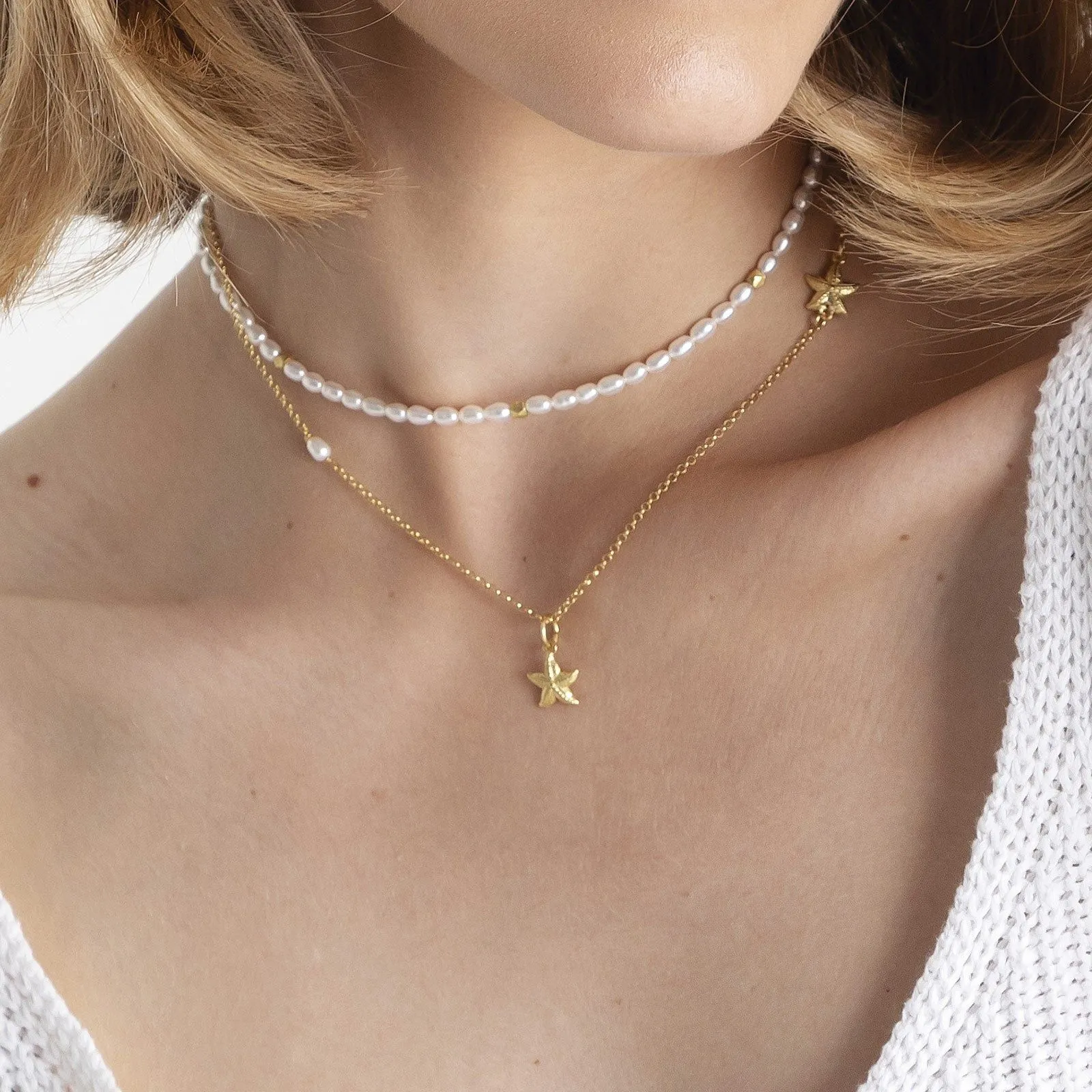 Macarelleta 18K Gold Plated Necklace w. Pearls