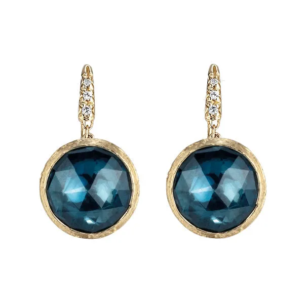 Marco Bicego Jaipur 18ct Yellow Gold London Blue Topaz Diamond Drop Earrings