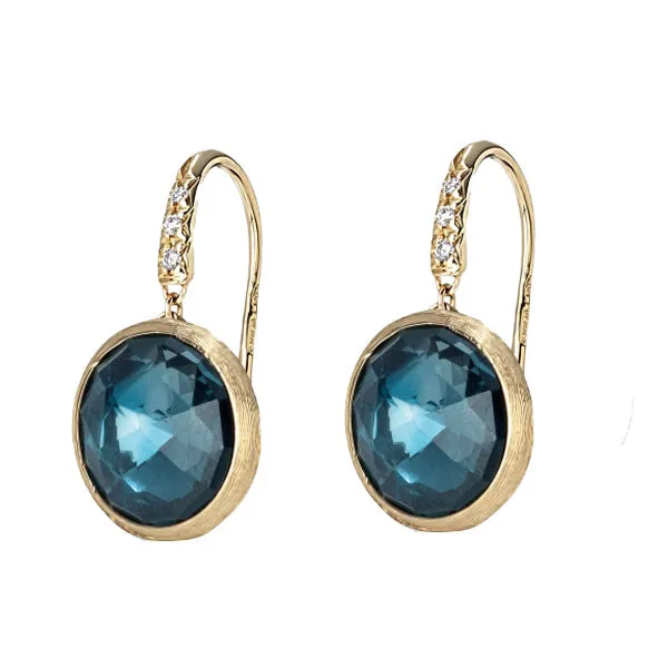 Marco Bicego Jaipur 18ct Yellow Gold London Blue Topaz Diamond Drop Earrings